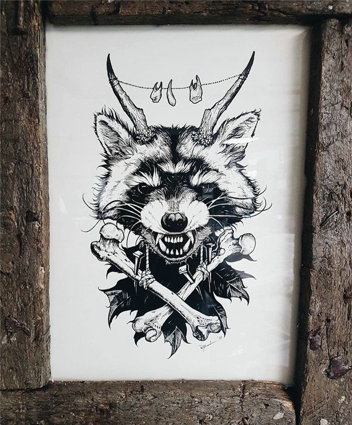 黑灰熊骷髅纹身手稿.jpg